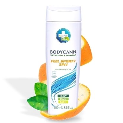 Avec bodycann Feel Sporty, il suffit d'un seul produit pour laver et hydrater votre corps, visage et cheveux, par Annabis